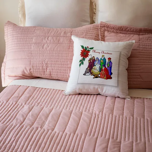 Vista 5 de 3dRose pc_26678_1 Nativity Merry Christmas-Pillow Case, 16 by 16