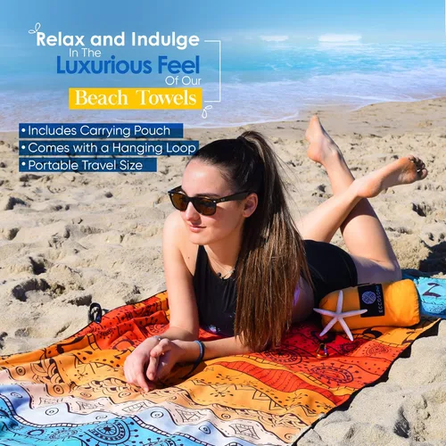 Vista 5 de ECCOSOPHY - Toalla de playa de microfibra a prueba de arena, de secado rápido, ligera, superabsorbente, perfecta para piscina, viajes, crucero y Aa