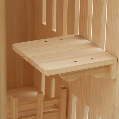 Vista 8 de Casa grande de madera para gatos de 2 pisos, refugio cómodo, multifunción, condominio para gatos, plataformas con ruedas
