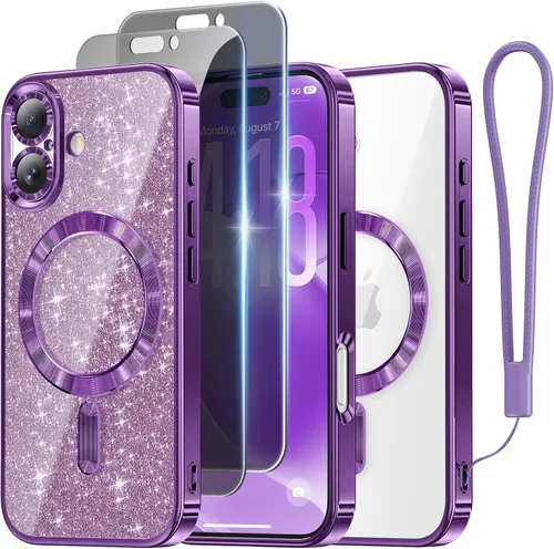 Vista 77 de Meifigno - Funda diseñada para el iPhone 16 Pro de 6.3", [Tarjeta de purpurina y correa para la muñeca] [Compatible con MagSafe]