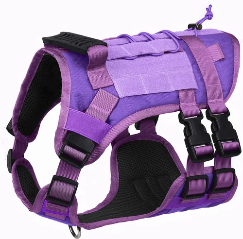 Vista 10 de Arnés táctico para perros medianos y grandes sin tirones, arnés militar con asa, chaleco para perro de servicio con paneles Molle y bucle, arnés