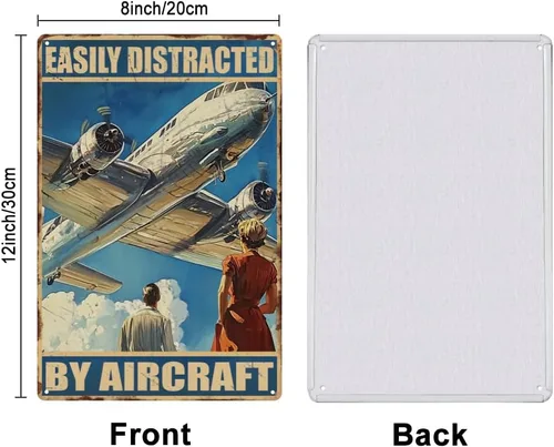 Vista 2 de SUPERDANT Letreros divertidos de hojalata de avión, vintage, de metal, fácil de distraer por aviones, divertido cartel de pared, arte de pared