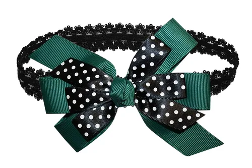 Vista 54 de WEBB DIRECT2U WD2U - Diadema elástica con lazo de grogrén de puntos negros para niñas (verde manzana)