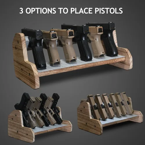 Vista 2 de Estante de madera para pistola seguro para armas, 6 ranuras para guardar accesorios seguros para armas, organización de revólver y soporte