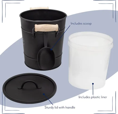 Vista 8 de AuldHome Design Cubo de hielo esmaltado de granja (negro); servidor de hielo de metal aislado estilo retro