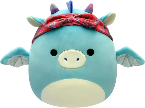 Vista 11 de Squishmallows Dragón azul Carin original de 14 pulgadas con melena naranja - Peluche oficial de Jazwares grande y ultrasuave