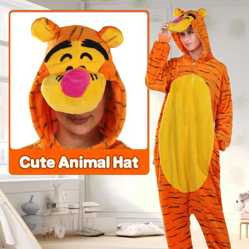 Vista 4 de Pijama unisex de franela para adultos, disfraz divertido de una pieza de animal para cosplay para mujeres y hombres