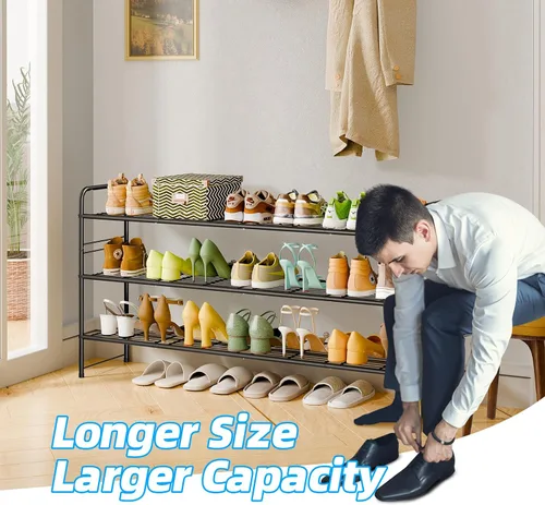Vista 2 de Zapatero de 3 niveles para armario, organizador de almacenamiento de zapatos extra largo de 46.5 pulgadas para estantes, metal resistente, fácil
