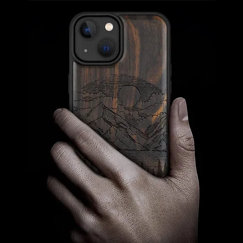 Vista 2 de Carveit Funda magnética de madera para iPhone 14 [madera natural y TPU suave negro] Funda protectora de madera única y elegante a prueba de golpes