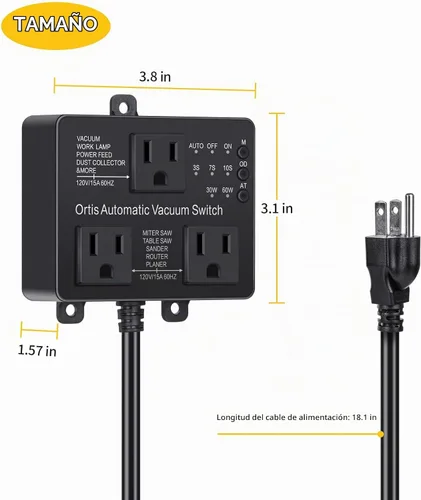 Vista 5 de Interruptor de vacío automático con salida adicional para usar más herramientas eléctricas, Ortis Dust Control Autoswitch Delay Vacuum Vacuum On/Off