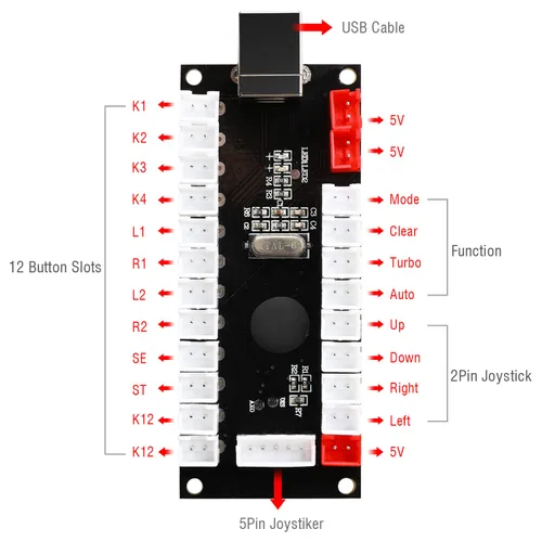 Vista 2 de Z ZOTHINGTON Zero Delay USB Encoder PC to HAPP JoystickHAPP Arcade Button for PC, MAME, Raspberry Pi, Arcade1Up - Three 5V Power Output for led