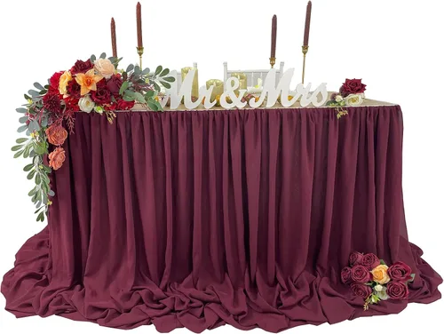 Vista 12 de Falda de mesa de chiffon con longitud extra, 6 pies, 9 pies, 14 pies, mantel transparente, para baby shower, cumpleaños, decoración principal