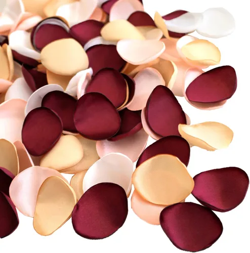 Vista 13 de Lookein 300 pétalos de rosa de satén para boda, cesta de niña de las flores, centros de mesa, corredor del pasillo, confeti para fiestas, despedida