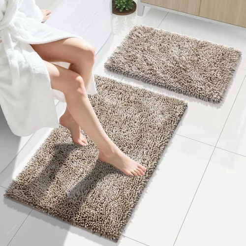 Vista 24 de Yimobra Juego de 2 alfombras de baño, alfombra de baño suave y absorbente y alfombra de inodoro en forma de U con respaldo antideslizante, alfombras