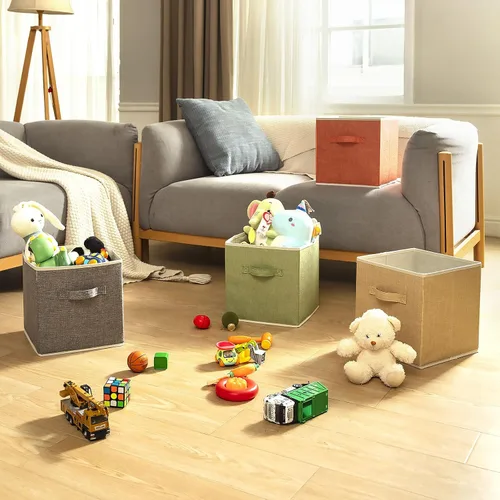 Vista 4 de Organizador de Cubos de Almacenamiento Contenedor 10.5" x 10.5" x 11" Cajas Grandes Canasta de Tela con Asas para Organizar Estantes Armario Ropa