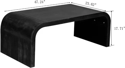 Vista 2 de Mesa de centro de madera para sala de estar, mesa de centro de artesanía vintage de granja, mesa de centro curvada de diseño Art Deco, mesas de té