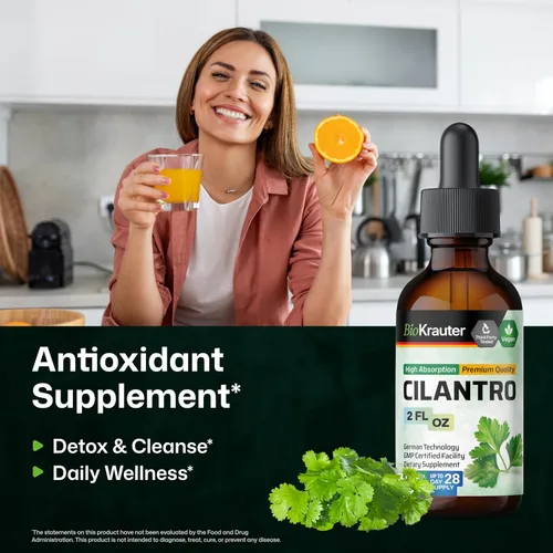 Vista 2 de BIO KRAUTER® Cilantro para limpieza desintoxicante – Suplemento antioxidante vegano, tintura de cilantro natural de 650 mg por porción – Suplemento