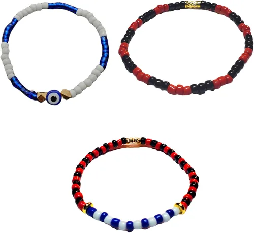 Vista 20 de Juego de 3 pulseras de cuerda elástica de santería de ojo malvado hechas a mano Obatala Oshun Yemaya Orula Elegua Oya Ogun Ochosi Shango Babalu Aye