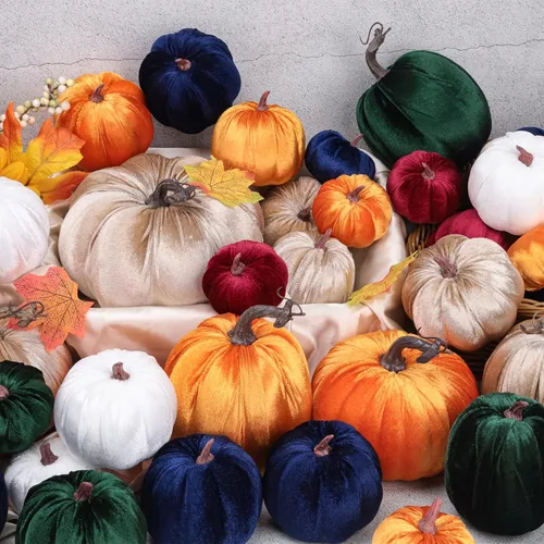 Vista 7 de Gresorth 12 calabazas artificiales de terciopelo grandes, decoración de Azul
