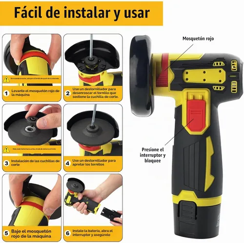 Vista 4 de Mini amoladora angular de 4000 mAh, amoladora angular inalámbrica de 19500 RPM con batería, amoladora angular portátil pequeña, herramienta de corte