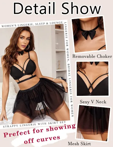 Vista 2 de Avidlove Lencería para mujer con tiras y falda conjunto de gargantilla extraíble S-XXL