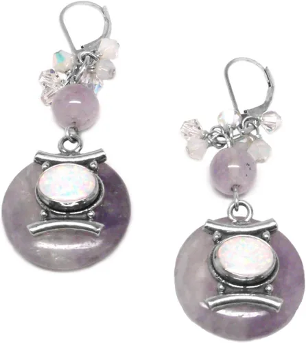Vista 2 de Cape Amethyst Lab-Grown Opal Sterling Silver Cluster Drop Statement Earrings OOAK