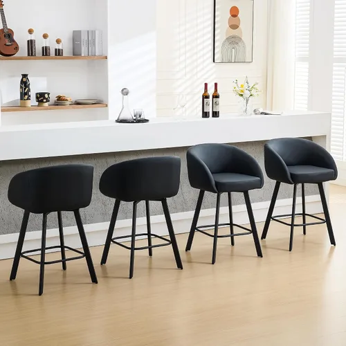 Vista 10 de FIRAVOE Juego de 2 taburetes de bar, taburetes de bar giratorios de altura de mostrador de 26", con respaldo y reposabrazos, taburetes de bar