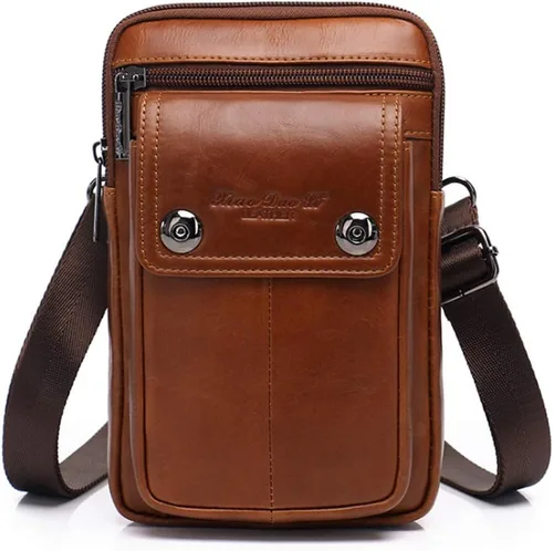 Vista 14 de Cuero Genuino Hombres Wasit Pack Con Correa De Cinturón De Hombro Bolsa De Teléfono Celular Style1-Negro