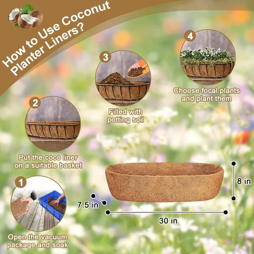 Vista 2 de Coco Liner 30 pulgadas, 3 piezas de repuesto para cestas colgantes para macetas Revestimientos naturales de coco de reemplazo en forma de media