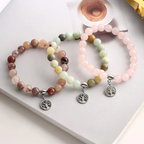 Vista 3 de Hevont Regalos de árbol de la vida para mujeres, pulseras de relajación curativas de piedra natural de 0.315 pulgadas (0.315 in), piedras de cristal