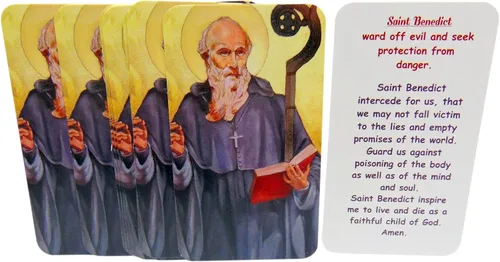 Vista 6 de St Benedict Holy Card - Juego de 10 tarjetas patronales, protección contra el mal Incluye texto de oración, regalo católico, ideal para compartir