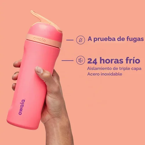Vista 4 de Owala - Botella de agua aislada de acero inoxidable con popote y tapa de bloqueo