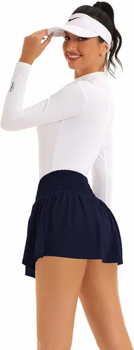 Vista 3 de SILKWORLD Faldas de tenis para mujer, falda pantalón de golf atlética de cintura alta con bolsillos, falda de entrenamiento activo