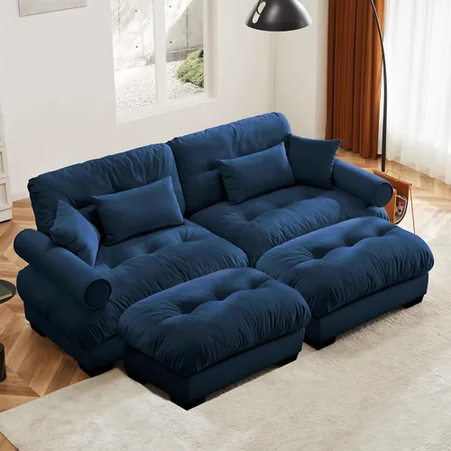 Vista 58 de Otomana beige para sofá modular modular, sofá individual, asiento otomano para sofá modular convertible, sofás de terciopelo para sala de estar