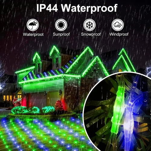 Vista 7 de KNONEW Paquete de 2 Luces de Red de Navidad de 420 LEDs de 13 pies x 6.6 pies, Luz de Malla para Exteriores Conectable Impermeable con 8 Modos