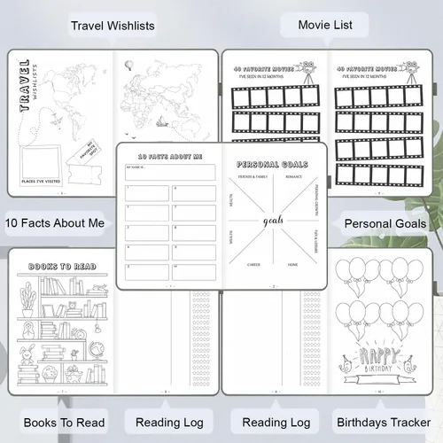 Vista 3 de Cuaderno de Diario Punteado Prefabricado con Plantillas de Viñetas, Diario de Puntillado en Rejilla de Puntos Prefabricado con Planificador Semanal