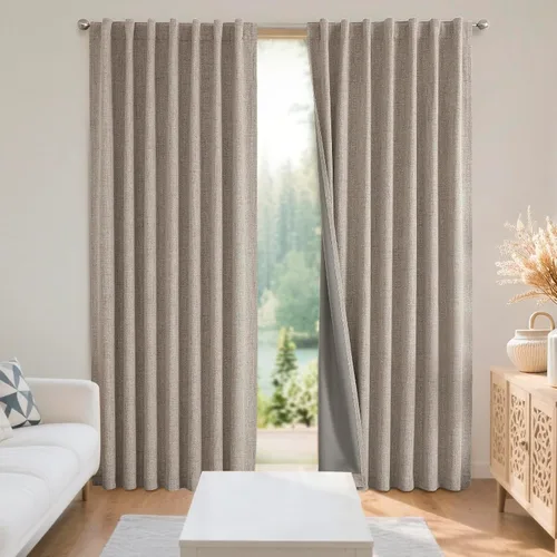 Vista 24 de Joydeco - Cortinas 100% opacas, 2 paneles de lino natural para oscurecer habitación, aislamiento térmico, trabillas traseras y bolsillo para barra