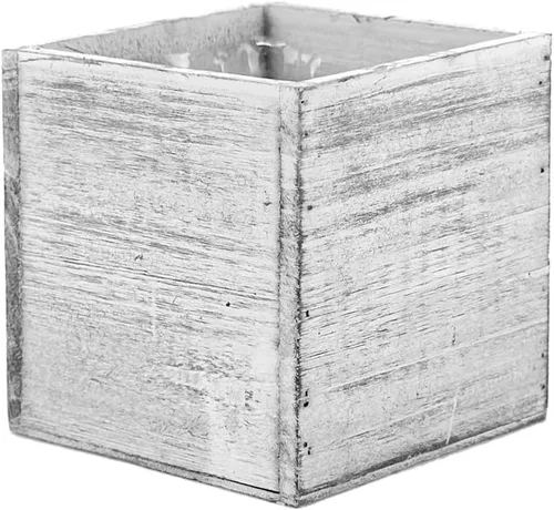Vista 3 de CYS EXCEL 2 macetas de cubo blanco de 5 pulgadas con forro de plástico extraíble Múltiples opciones de maceta cuadrada de madera natural Caja