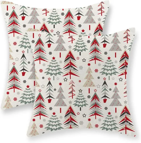 Vista 19 de Juego de 2 fundas de almohada navideñas de 16 x 16 pulgadas, fundas de almohada de lino color rojo con diseño de alces y ciervos de invierno
