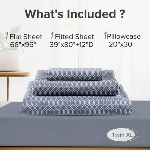 Vista 8 de Comfort Spaces Sábanas 100% Algodón Twin XL, Transpirables, Naturalmente Frescas, Sábanas de Algodón Suave con Bolsillo Elástico de 14 Pulgadas que