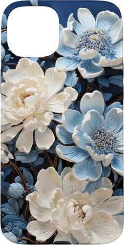 Vista 9 de iPhone 16 Chinoiserie Floral Toile Blue and White Case