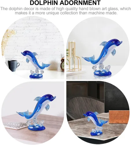 Vista 8 de Healifty Figura de delfín de cristal de cristal, estatua de animal de delfín marino soplado a mano para decoración del hogar de playa costera