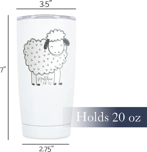 Vista 2 de Dicksons SSTUMW-82 - Vaso de viaje de acero inoxidable con tapa con tapa, diseño de ovejas blancas, de 20 onzas, #Heleftthe99