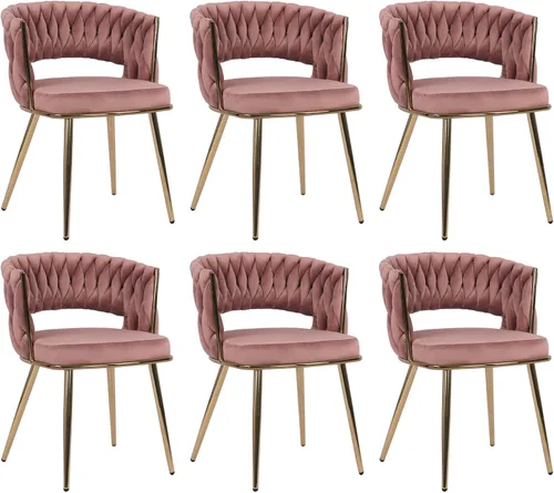 Vista 13 de Juego de 2 sillas de comedor tejidas, modernas sillas de comedor tejidas a mano con patas de metal negro, sillas tapizadas con marco negro