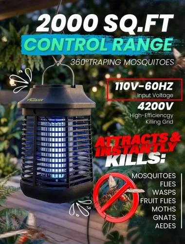 Vista 2 de Bug Zapper 4200 V para exteriores e interiores, cable de alimentación de 9.84 pies con interruptor, exterminadores eléctricos impermeables