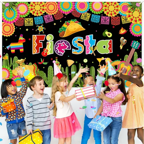 Vista 4 de Avezano Telón de fondo para fiesta temática mexicana, fiesta Luau Cinco de Mayo, cartel de carnaval, decoración de fiesta, telón de fondo de 70.8 x