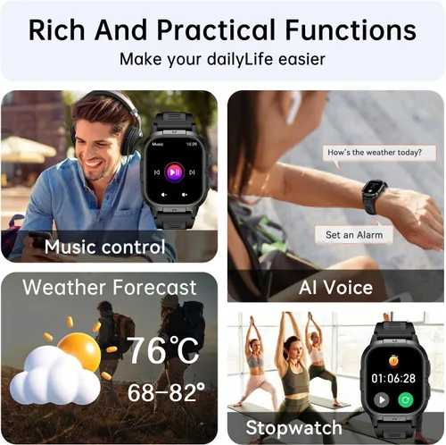 Vista 6 de Reloj inteligente para hombre, rastreador de ejercicios: marca/respuesta de llamadas, relojes inteligentes militares para hombres, relojes digitales