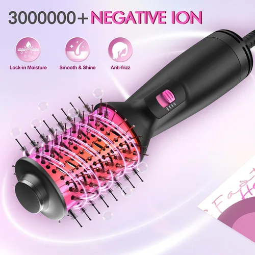 Vista 6 de Cepillo secador de pelo de viaje de doble voltaje (100 V-240 V), cepillo automático de aire caliente con enchufe UE y Reino Unido, cepillo secador