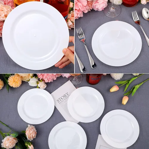 Vista 5 de Sieral 200 platos desechables de plástico con borde, platos de plástico duro para ensalada y postre de 7.5 pulgadas, platos resistentes para cenas
