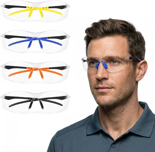 Vista 15 de Paquete de 3 lentes de seguridad tintados ámbar: lente de policarbonato antiarañazos con certificación ANSI Z87.1, protección UV para construcción